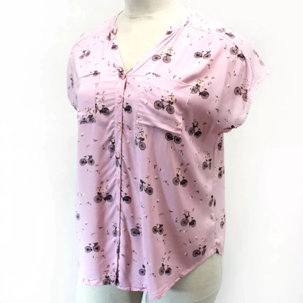 Torrid Pink Bicycle Print Button Down Tank Top Blouse Size 0/0X